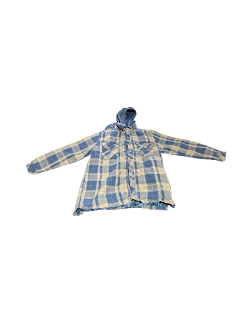 Men's ADVENTURIDGE Lightweight Shirt Jacket L Blue Beige Plaid #843